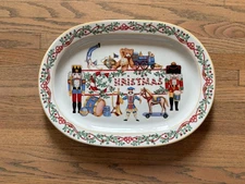 1992 Block Spal Whimsy Christmas Oval Serving Platter Made in Portugal Vintage
