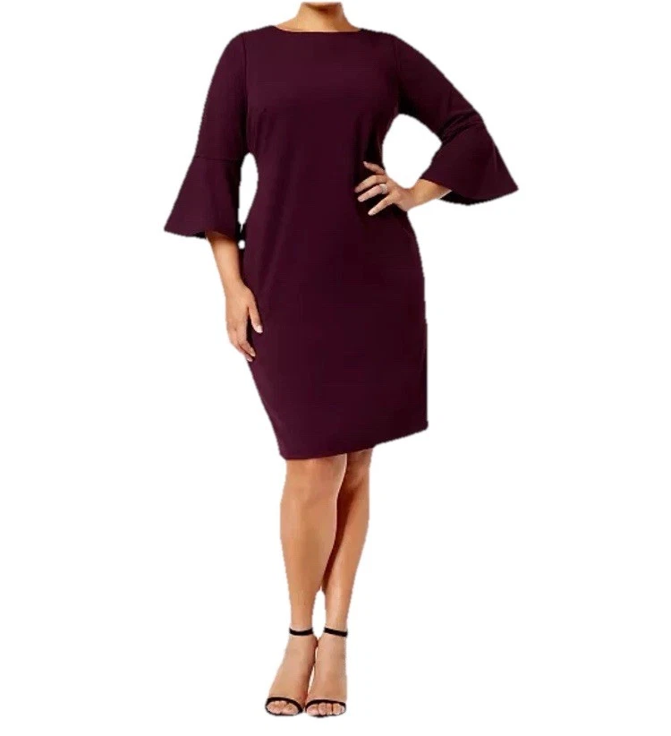 Calvin Klein Women's Plus Sz 20w Bell Sleeve Knee Length Dress Plum - Image 3 of 4