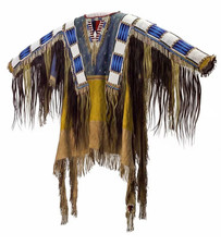 Men Traditional Wear Western Style Suede Leather Warrior Shirt Fringes  Beaded