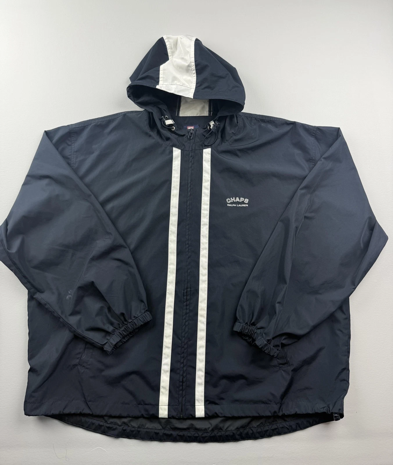 Chaps Ralph Lauren Jacket Mens XL Blue Hooded Windbreaker Full Zip Lined Outdoor