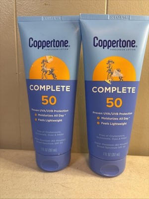 2 Coppertone Complete SPF 50 Water Resistant Sunscreen Lotion 7 fl oz Each