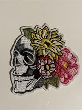 Skull With Flowers Embroidered Patch New