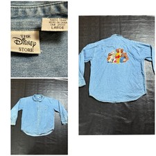 VTG Disney Winnie Pooh Embroidered Denim Button Up Shirt Blue Men's L