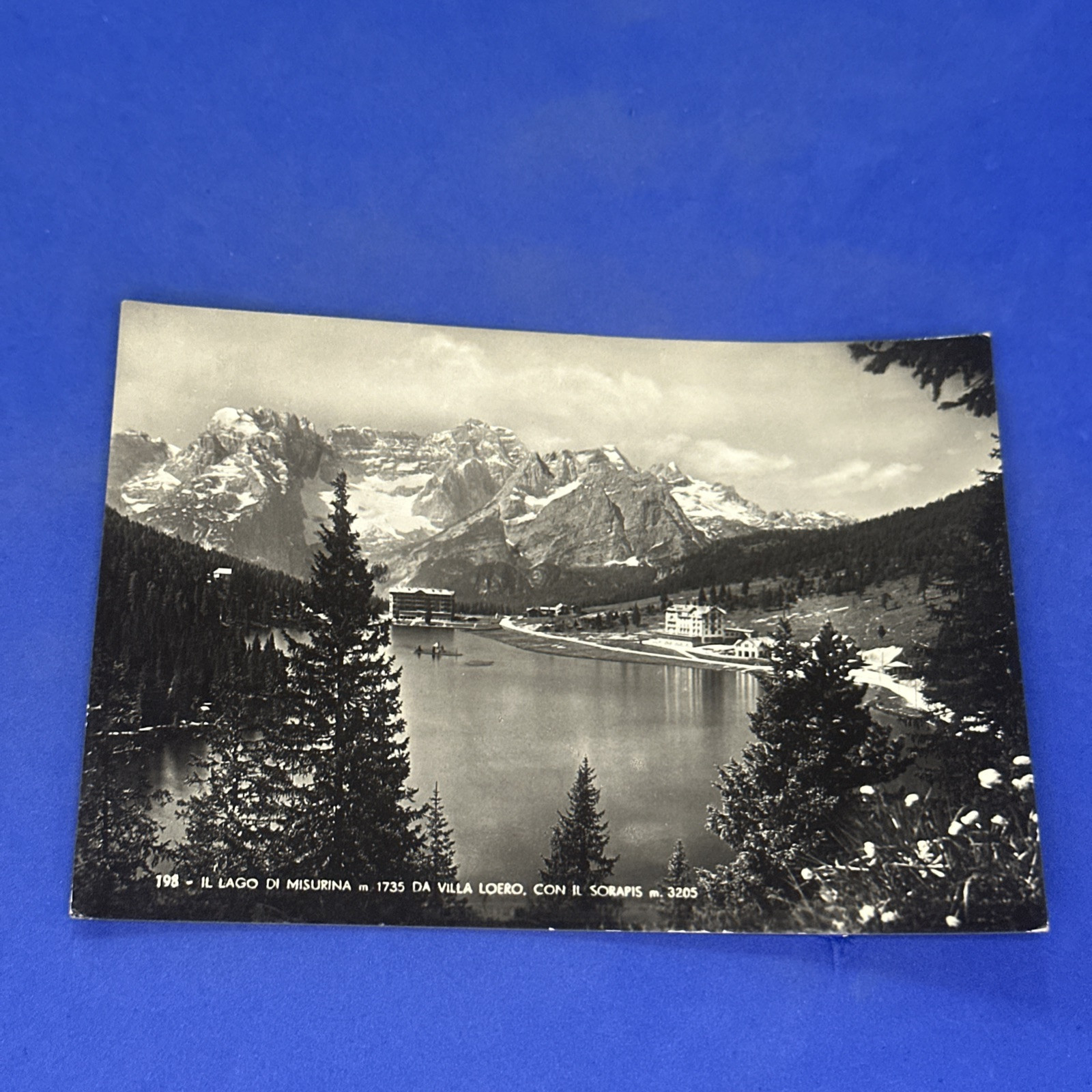 IL LAGO DI MISURINA DA VILLA LOERO CON IL SORAPIS Cartolina Bianco e nero