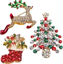 Vintage Christmas Pin Christmas Brooch for Women Crystal Rhinestone Brooch Pin
