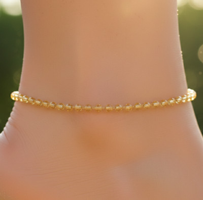 Elegant Minimalist Beaded Boho Anklet Topaz Yellow Stone Gold Color Plated