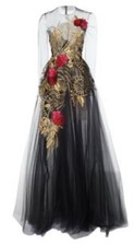 Oscar De La Renta Floral Embroidered Long Tulle Dress In Black Size US6/UK8 NEW