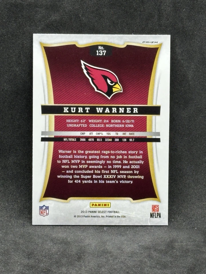 2013 Select Silver Kurt Warner #137 Cardinals Rams HOF - Image 2 of 2