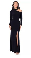 Xscape Black Ivory Cutout Shoulder Long Sleeve Gown Size 16 MSRP $218