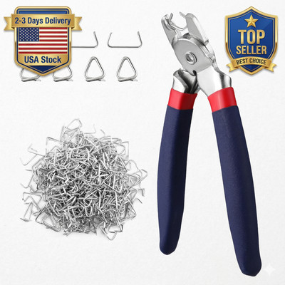 WORKPRO Bent Hog Ring Pliers with 500 Pcs 3/4'' Hog Rings Auto Upholstery NEW