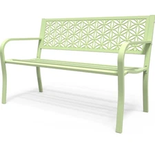 VINGLI 50" Outdoor Bench Metal Floral Back Garden Porch Bench 550lb Cap - Green