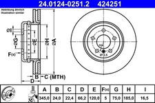 2x ATE Bremsscheibe 24.0124-0251.2 f�r BMW F30 F36 F31 F32 F82 F34 F80 F33 F83