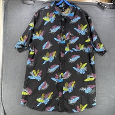 Volcom Men's Short Sleeve Button Up Hawaiian Tropical Print Shirt Large Black