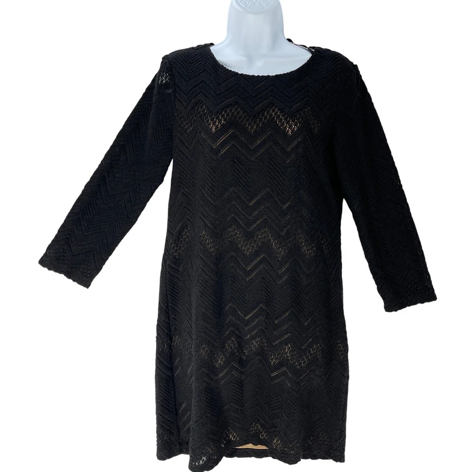 Studio M Dress Size L Black Lace Overlay Long Sleeves Wool Blend Y2K Goth Witchy - Image 3 of 4