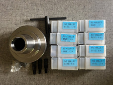5C COLLET CHUCK w/ INTEGRAL D1-4 CAM LOCK MOUNT, 5" DIA . w/ 8pcs R8 COLLETS