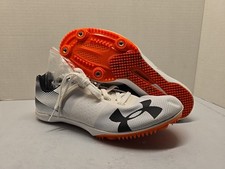 Under Armour Kick Distance Track Men Shoes White Orange Blk Sz 7.5