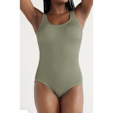 Time and Tru Women's Crinkle One Piece Swimsuit, Olive Green Size M