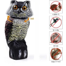 Owl Decoy 360 Rotating Head Garden Scarecrow Statue Fake Owl to Scare Birds Away