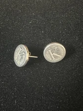 MILOR 925 Sterling Silver Signed Vintage Italy Initial K Round Stud Earrings