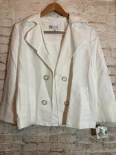 Kasper Blazer Jacket Womens 10 Pure White Open Front Lightweight Boxy Capsule