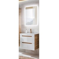 BadmöBel Badezimmer Waschplatz Set In Hochglanz Weiß 61Cm Waschtisch Led Spiegel