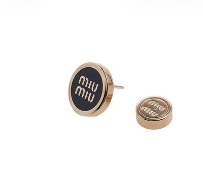 Miu Miu Enameled Metal Earrings in Black and Gold - Preowned