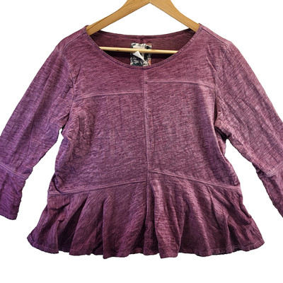 Anthro Akemi Kin Bell Sleeve Tunic Blouse Womens Small Plum Popover 100% Cotton