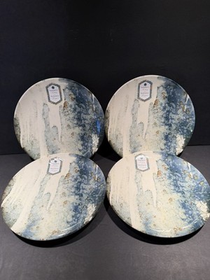 Four Intesa Blue Gold Marble Abstract Salad Plates ~New~from Turkey-Set of 4