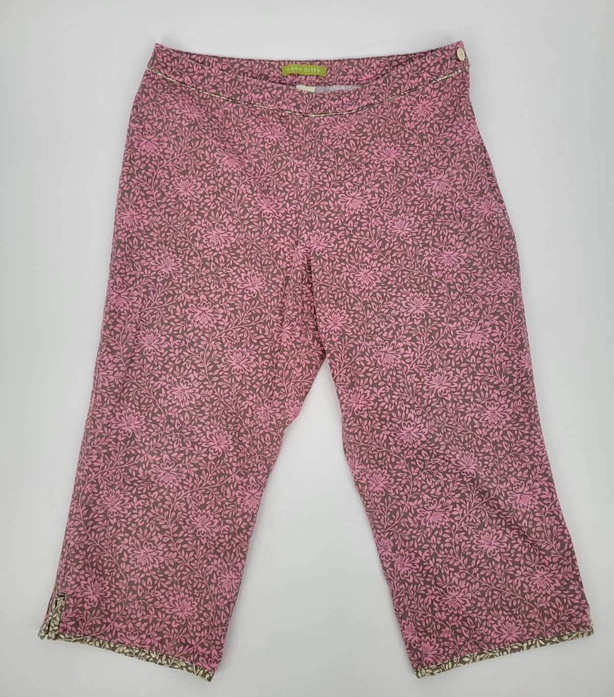 Sigrid Olsen Petite 8 Floral Cropped Capri Pants Pink Brown Stretch