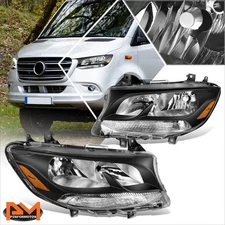 For 19-22 Mercedes Sprinter 1500-4500 Black Housing Amber Side Headlights/Lamps