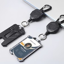 2 Pack Retractable Keychain with ID Card Holder, Heavy Duty Carabiner Badge Hold