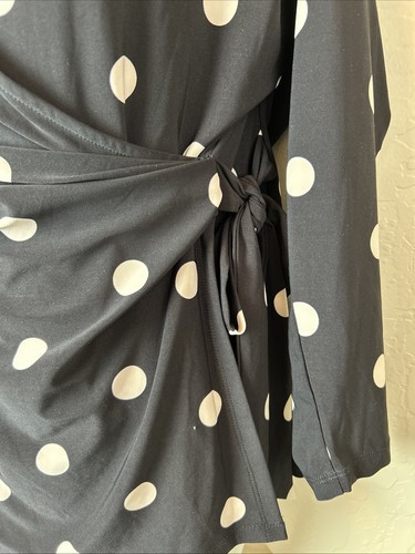 Anne Klein Sz Large Wrap Career Blouse Stretch Black Polka Dot Long Sleeve NWT - Picture 2 of 7