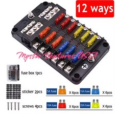 12 Way Blade Fuse Box Block Holder LED 12V Car Boat Power Distribution Panel