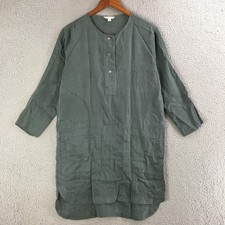 Gap Tencel Shirttail Dress Womens Medium Long Sleeve Henley Neck Casual Green