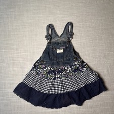 Vintage Osh Kosh Eyelet Floral Country Bib Overall Denim Dress Cottagecore Sz 4T
