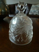 Vintage FENTON Art Glass BRIDE & GROOM Frosted Clear KISSING BELL WEDDING Doves