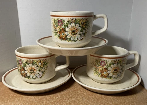 3 Lenox Temper-Ware Magic Garden Cups & Saucers USA
