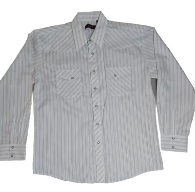 Liquid Men's Pearl Snap button-down Long Sleeve White And Blue Shirt XXL