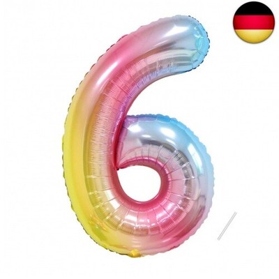 Folienballon Zahl 6 In Regenbogenfarben - 100 Cm Groß, Heliumgeeignet, Mit Selbstschließendem Ventil, Für Geburtstag & Party