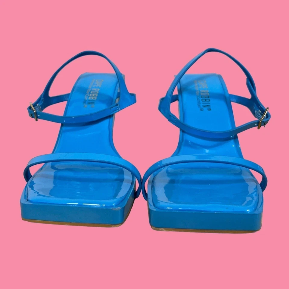 Baby Blue Square Toe Small Strap Cute Club Geometric Block Heels US Women's 8 - Image 2 of 4