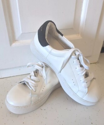 KURT GEIGER LONDON LANEY WHITE/BLACK LEATHER SNEAKER EU 38 US