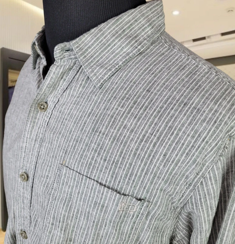 VINTAGE WOOLRICH Shirt Mens Gray Striped XL Long Sleeve Button Extra Large - Image 3 of 4