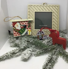 Lot of Vintage Wooden Christmas Ornaments Hand Painted Assorted Sizes & Themes