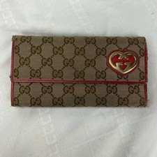 Gucci Monogram GG Long Wallet Tan Brown Red Interlocking GG Heart