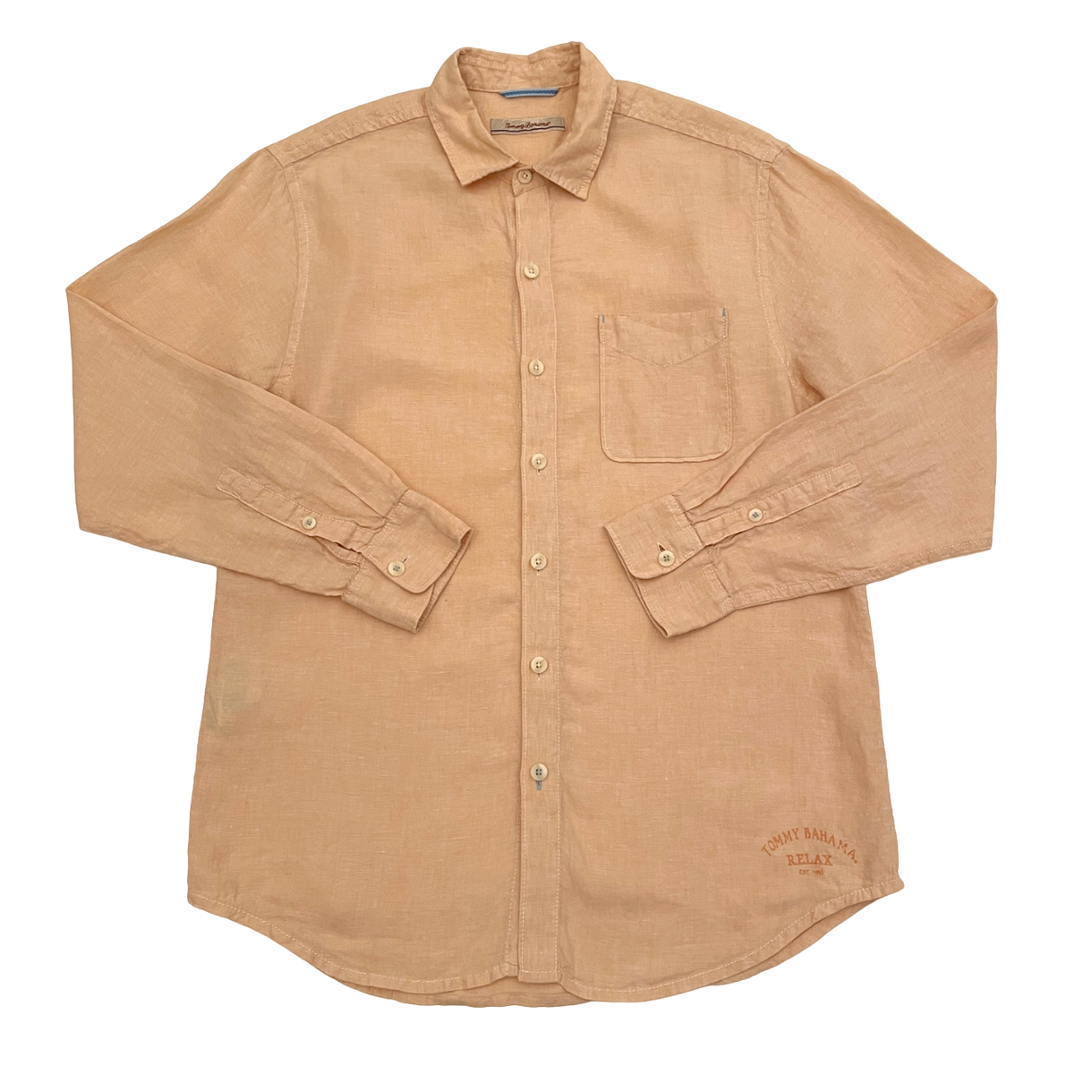 TOMMY BAHAMA RELAX MENS LINEN SIZE MEDIUM ORANGE LONG SLEEVE