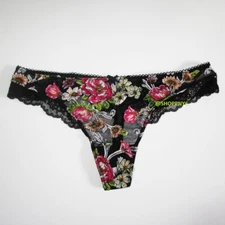 Victoria Secret Dream Angels Thong Panty Embroidered M L Black Pink Floral $34