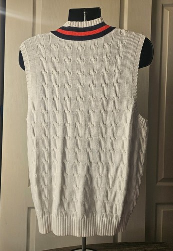 Vintage Polo Ralph Lauren Cable Knit Cricket Vest Jumper White Men's Large - 第 4/8 張圖片