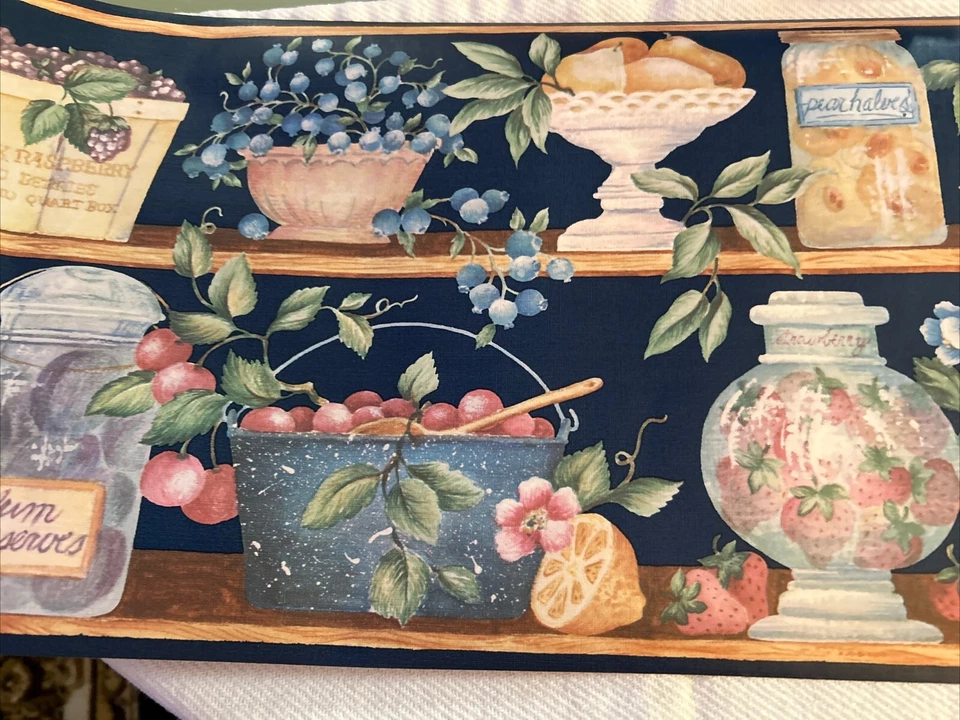 Taylor Revestimientos de Pared Papel Pintado Borde Lote de 3 Rollos 5 Yardas Ea Mason Tarros Fruta Foto 3 de 4