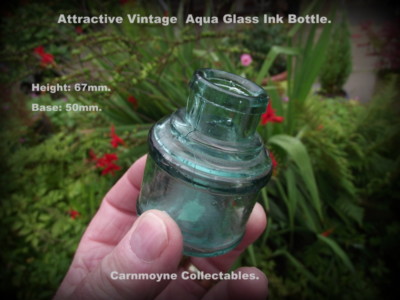 Attractive Vintage Aqua Glass Ink Bottle.AH5746.