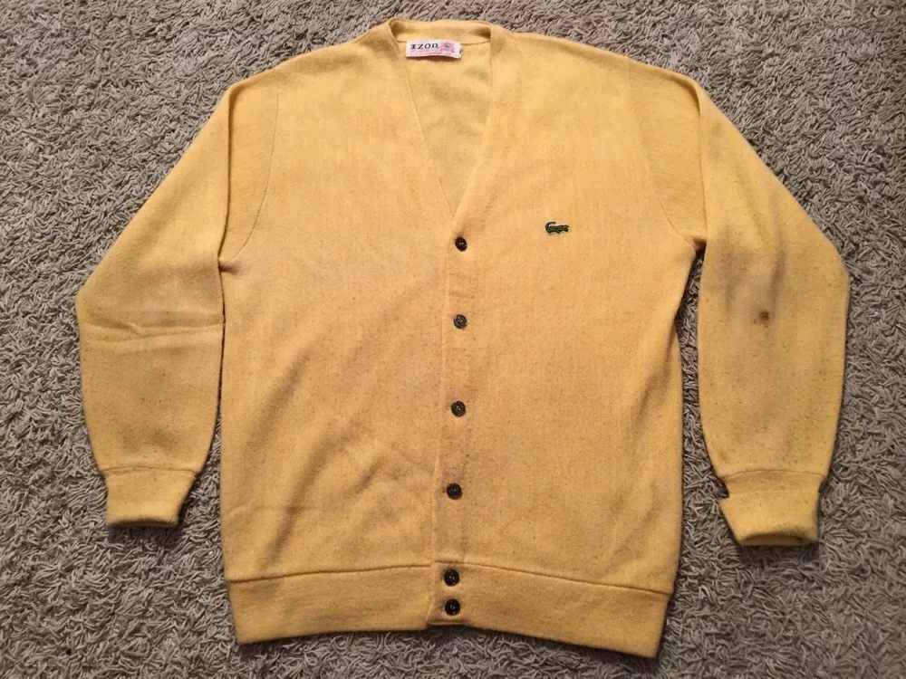 Vintage 1960's Men's Izod Of London Lacoste Yellow Preppy Cardigan